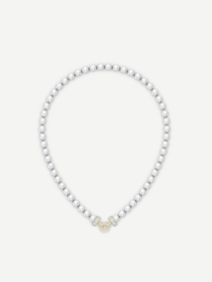 Yellow Gold Akoya Pearl Necklace with Diamonds 0.62 ct