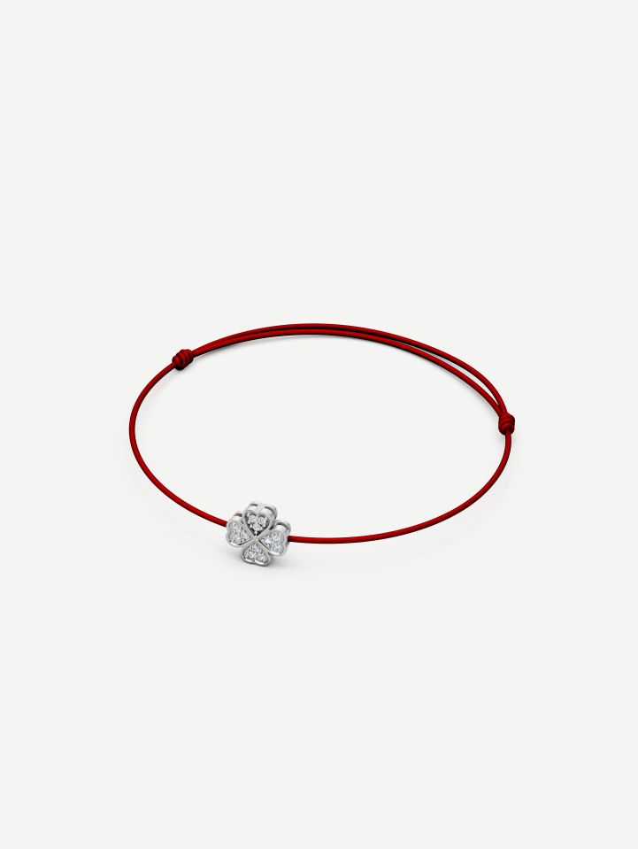 Red String Bracelet with White Gold Diamond Clover from 0.04 ct