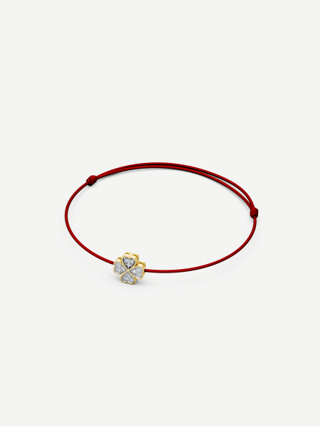 Red String Bracelet with Diamond Clover – Yellow Gold