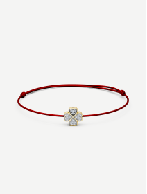 Red String Bracelet with Yellow Gold Diamond Clover from 0.04 ct