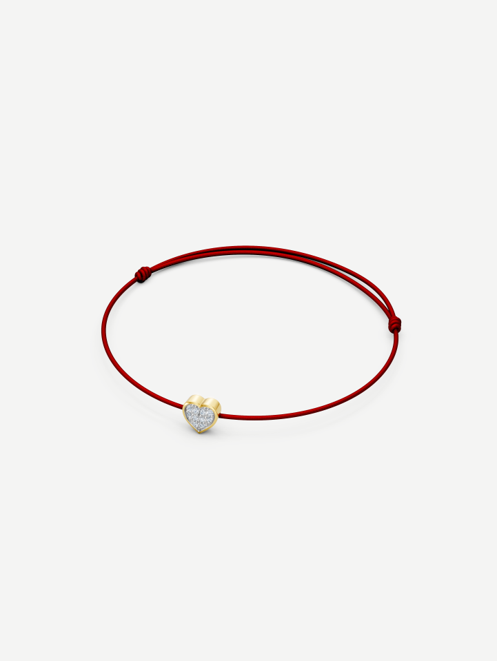 Red String Bracelet with Yellow Gold Diamond Heart 0.04 ct