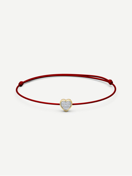 Red String Bracelet with Diamond Heart – Yellow Gold