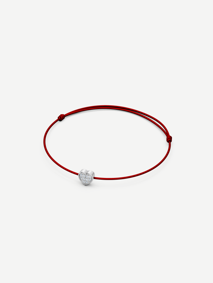 Red String Bracelet with White Gold Diamond Heart from 0.04 ct