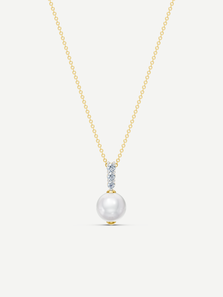 Yellow Gold Pearl Pendant with Diamonds 0.20 ct | MARRY ME