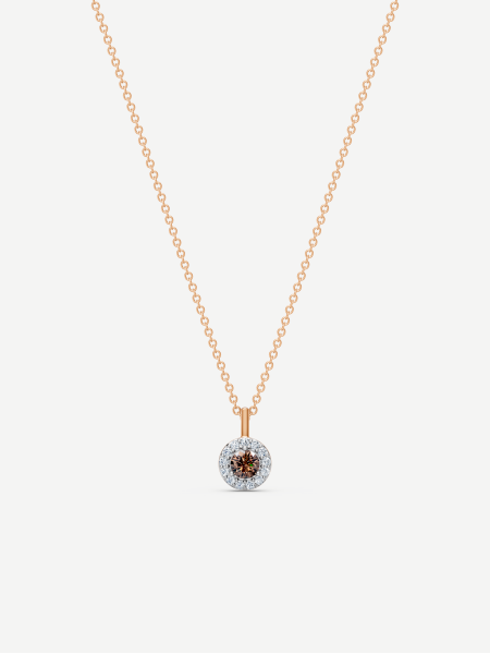 Cognac and White Diamond Pendant – Rose Gold