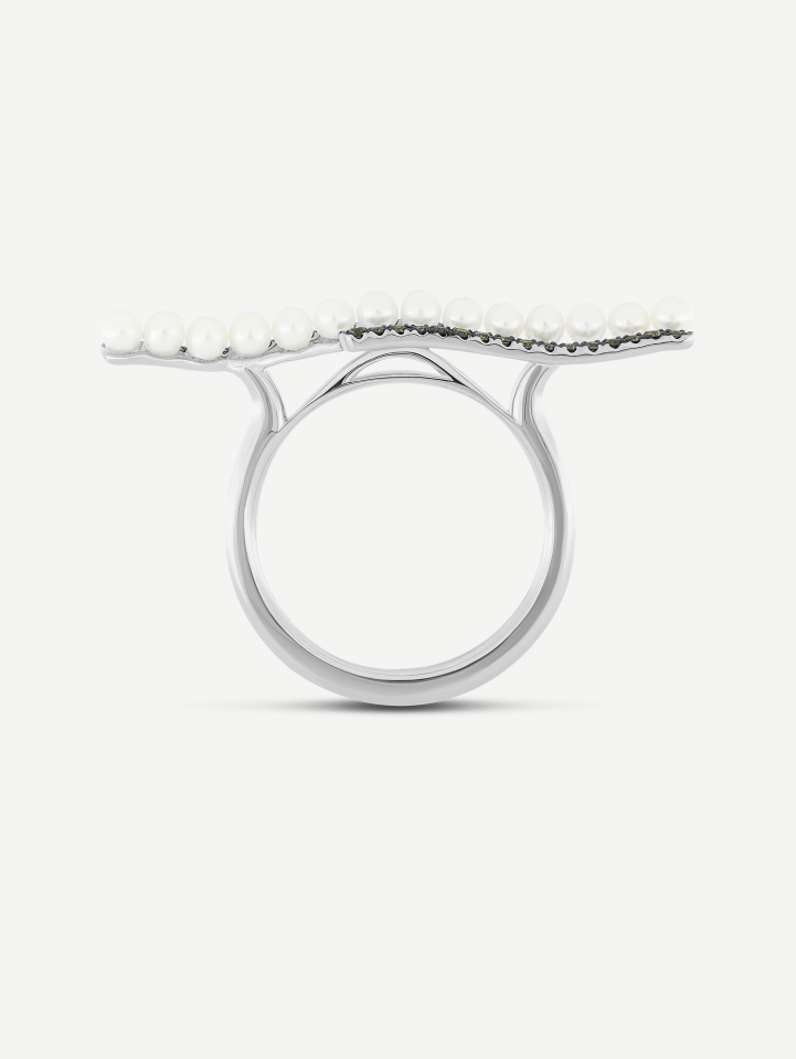 White Gold Pearl Ring with Diamonds 0.26 ct | MARRY ME