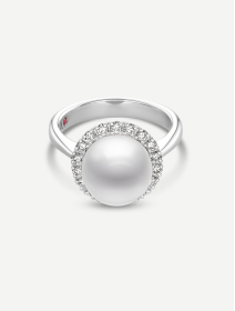 White Gold South Sea Pearl Ring with Diamonds 0.42 ct