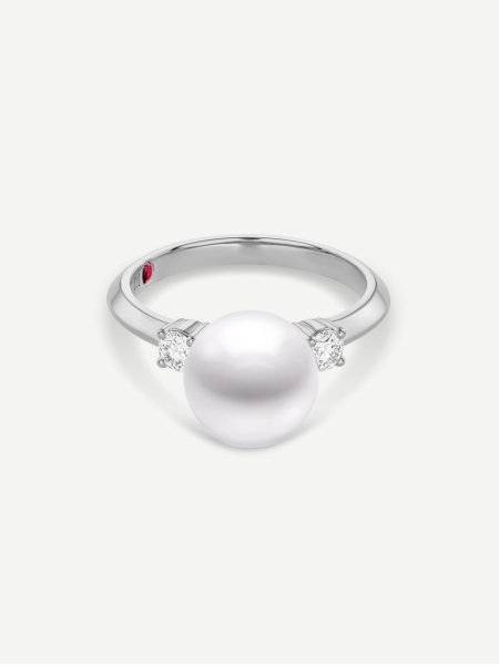 Akoya Pearl Ring with Diamonds – White Gold
