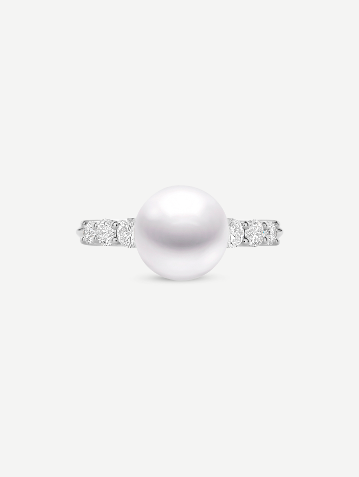 White Gold Akoya Pearl Ring with Diamonds from 0.42 ct