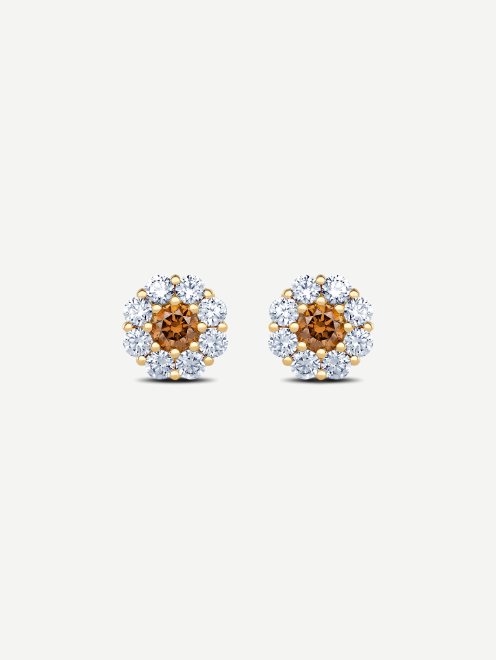 Yellow Gold Cognac and White Diamond Earrings 1.20 ct