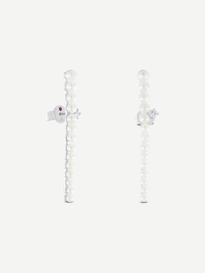 White Gold Pearl Earrings with Diamonds 0.08 ct | MARRY ME