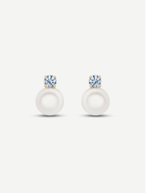 Yellow Gold Pearl Earrings with Diamonds 0.30 ct | MARRY ME