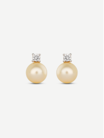 Yellow Gold South Sea Pearl Earrings with Diamonds 0.32 ct