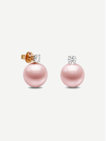 Rose Gold Freshwater Pearl Earrings with Diamonds 1.00 ct