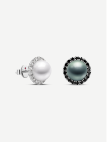 Balto aukso auskarai su TAHITI ir pietų perlais bei deimantais 0,84 ct