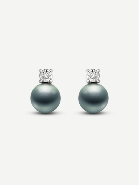 Tahitian Pearl Earrings with Diamonds – White Gold