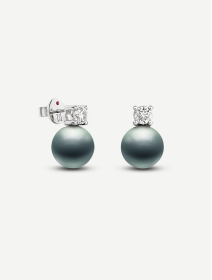 White Gold Tahitian Pearl Earrings with Diamonds 0.80 ct