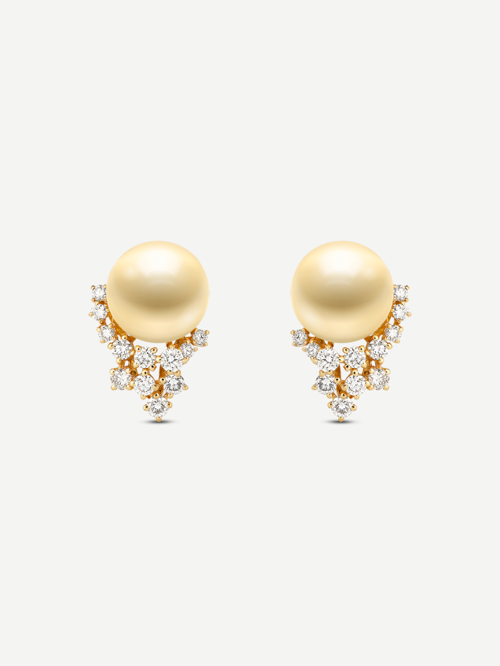 Yellow Gold South Sea Pearl Earrings with Diamonds 1.06 ct