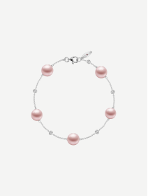 White Gold Akoya and Freshwater Pearl Bracelet with Diamonds 0.20 ct