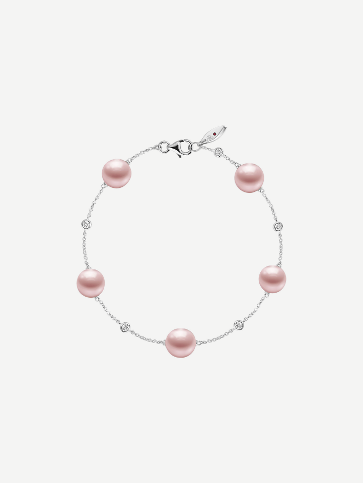 White Gold Akoya and Freshwater Pearl Bracelet with Diamonds 0.20 ct