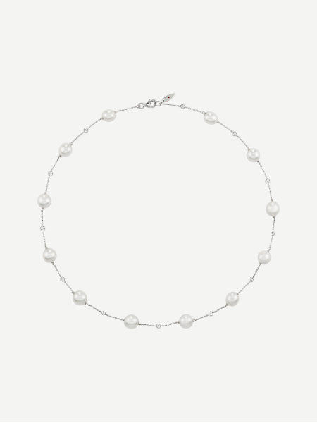 Akoya Pearl Necklace with Diamonds – White Gold