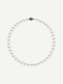 White Gold Freshwater Pearl Necklace with Sapphires 2.15 ct