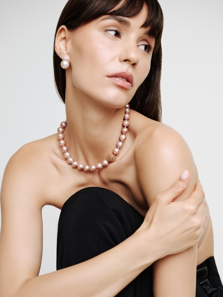 Rose Gold Freshwater Pearl Earrings with Diamonds 1.00 ct