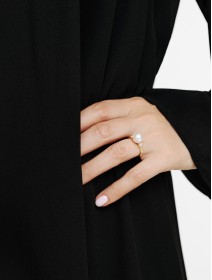 White Gold Akoya Pearl Ring with Diamonds from 0.19 ct