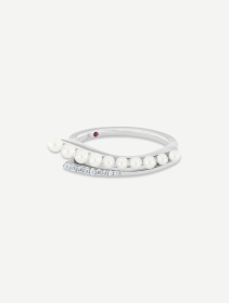Balto aukso žiedas su deimantais ir perlais 0,06 ct