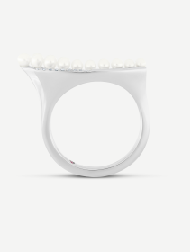 White Gold Pearl Ring with Diamonds 0.06 ct | MARRY ME