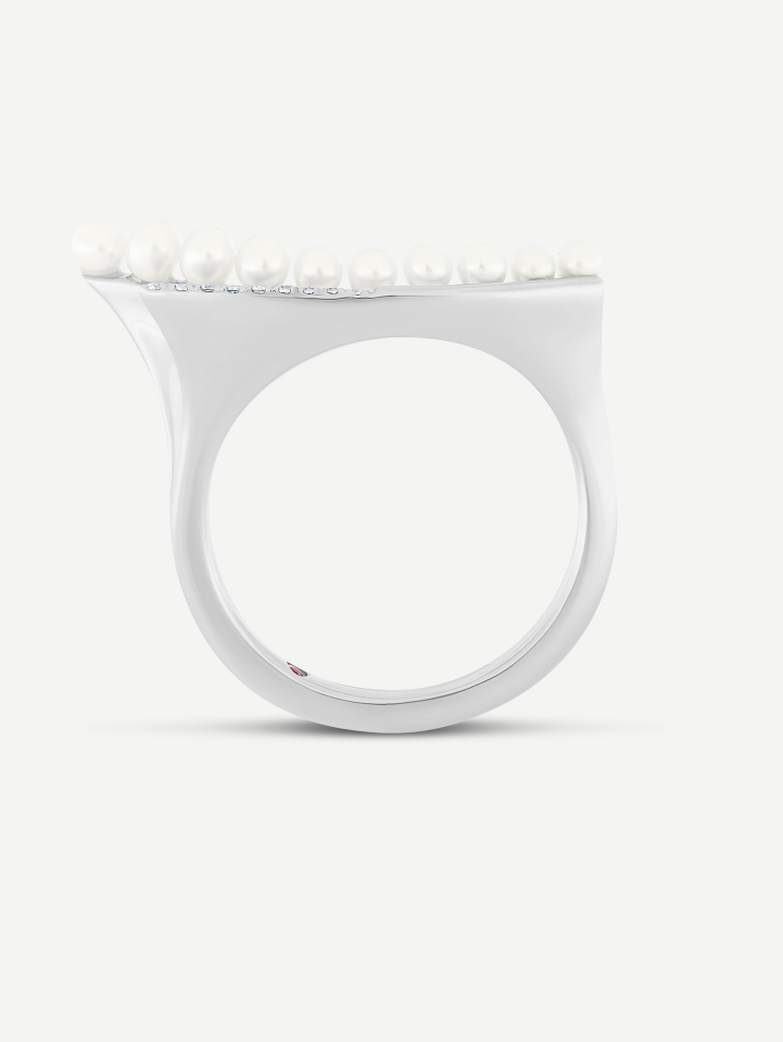 White Gold Pearl Ring with Diamonds 0.06 ct | MARRY ME