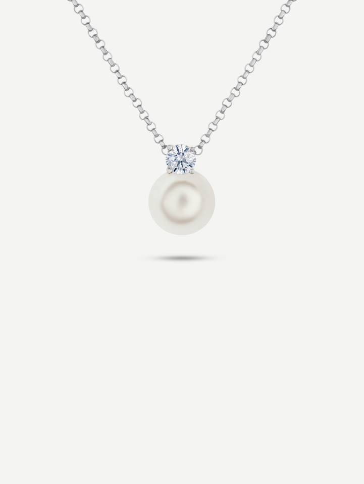 White Gold Pearl Pendant with Diamond 0.15 ct | MARRY ME