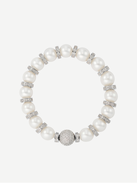 Freshwater Pearl Bracelet with Diamonds – White Gold