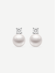 White Gold Akoya Pearl Earrings with Diamonds 0.30 ct