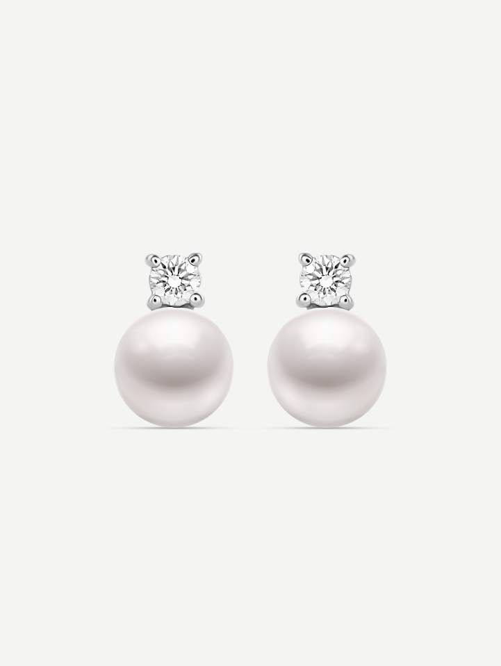 White Gold Akoya Pearl Earrings with Diamonds 0.30 ct
