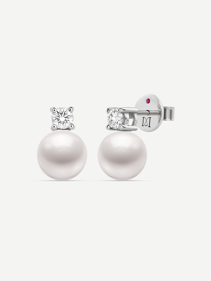 White Gold Akoya Pearl Earrings with Diamonds 0.30 ct