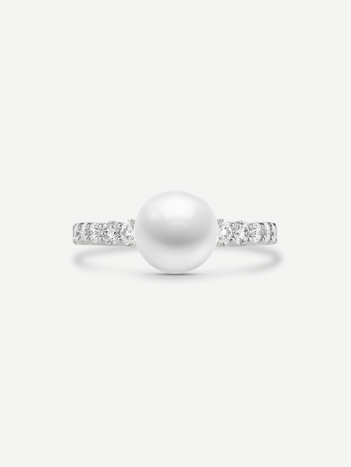 White Gold Akoya Pearl Ring with Diamonds from 1.25 ct