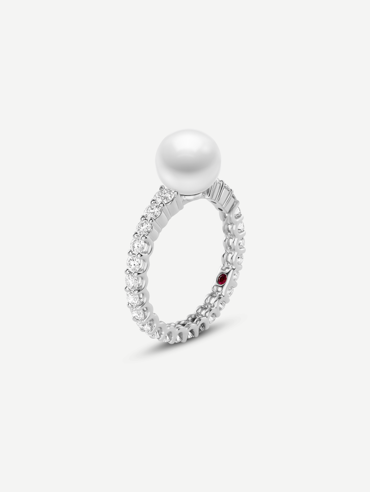 White Gold Akoya Pearl Ring with Diamonds from 1.25 ct