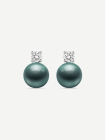 White Gold Tahitian Pearl Earrings with Diamonds 0.42 ct
