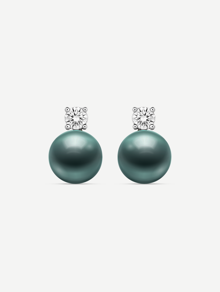 White Gold Tahitian Pearl Earrings with Diamonds 0.42 ct