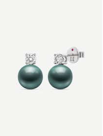 White Gold Tahitian Pearl Earrings with Diamonds 0.42 ct