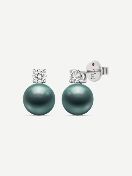 Tahitian Pearl Earrings with Diamonds – White Gold