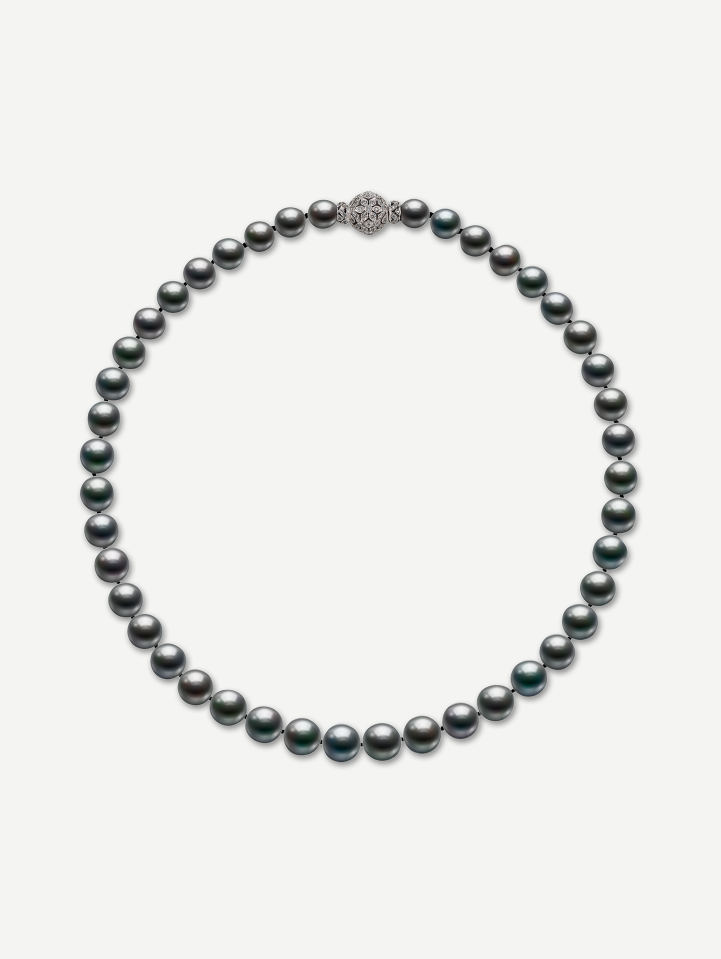 Balto aukso Tahiti perlų vėrinys su deimantais 0,75 ct