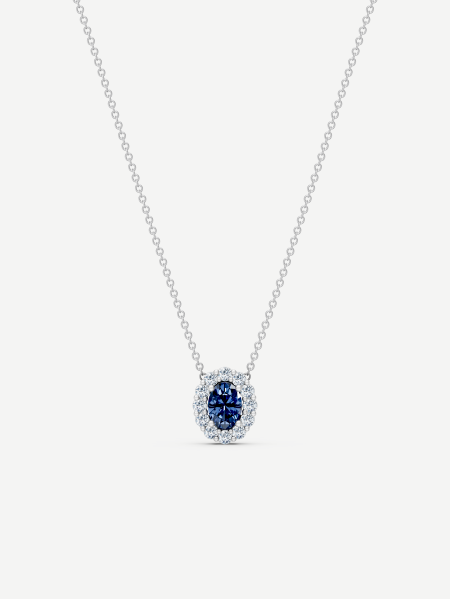 Sapphire and White Diamond Pendant – White Gold