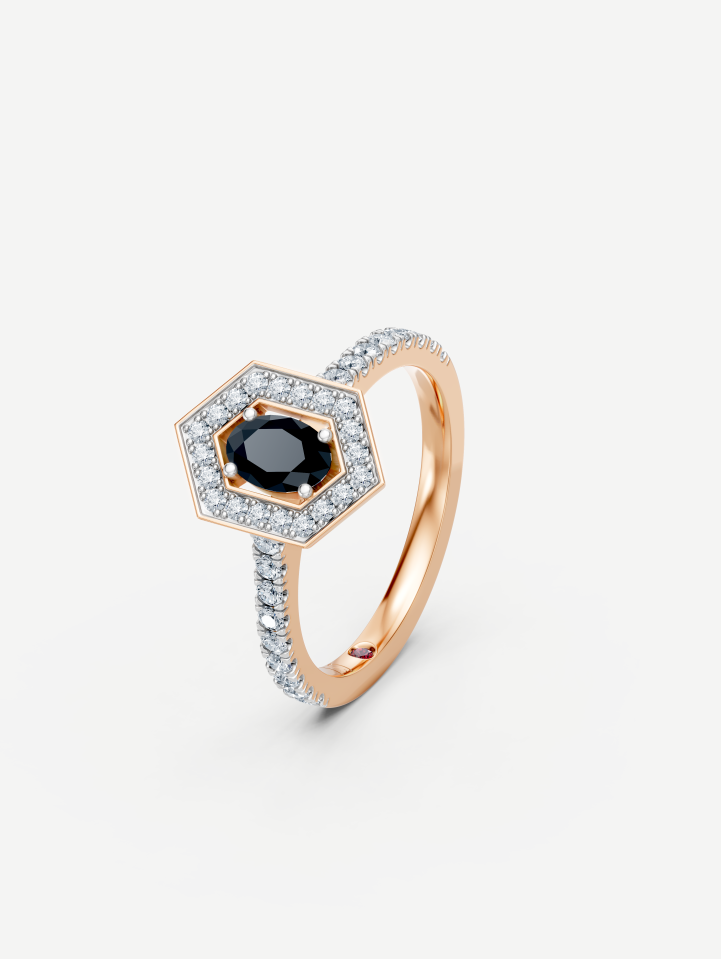 Signature Rose Gold Black and White Diamond Ring 0.84 ct